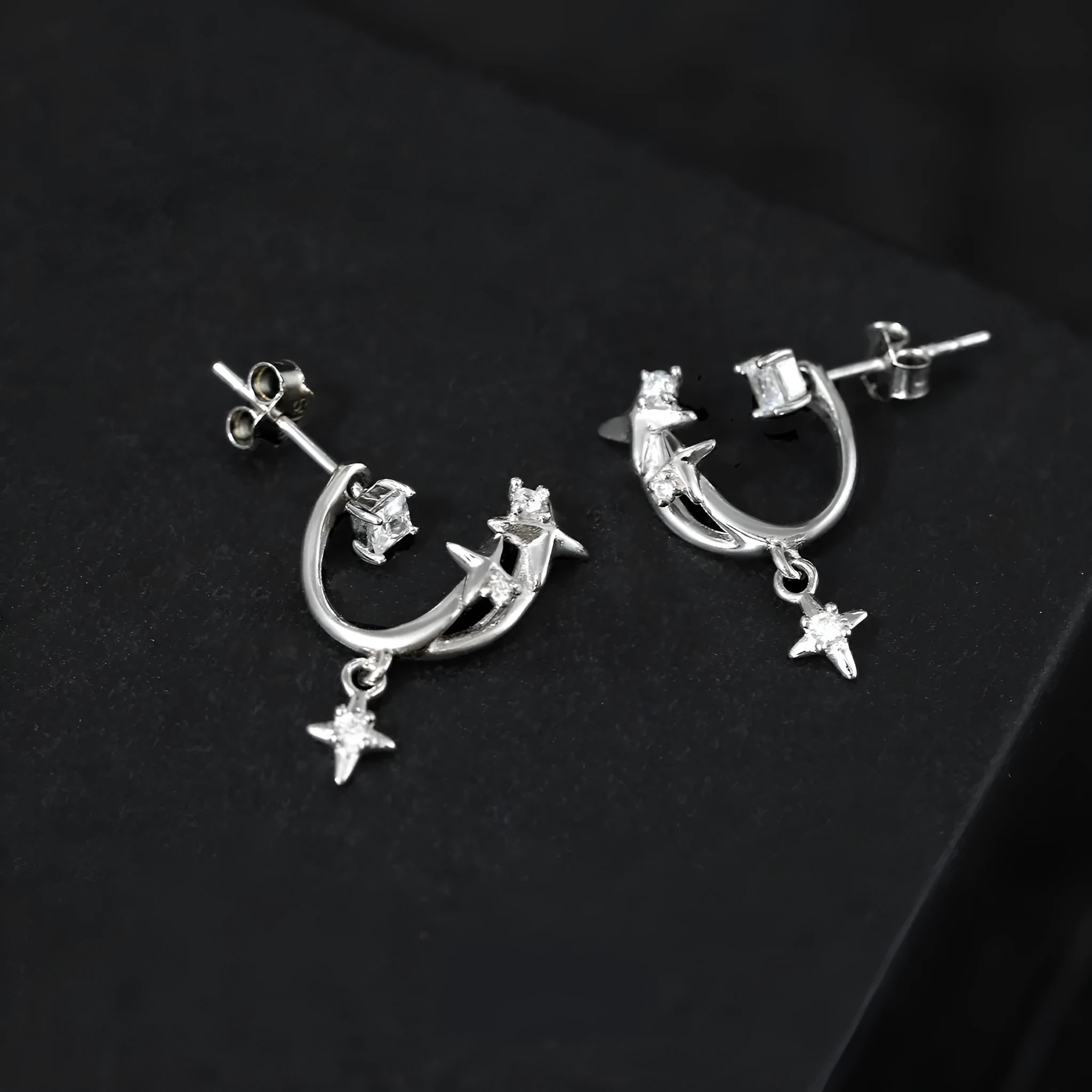 Track zircon ear studs S925 sterling silver star shape white gold colour for women