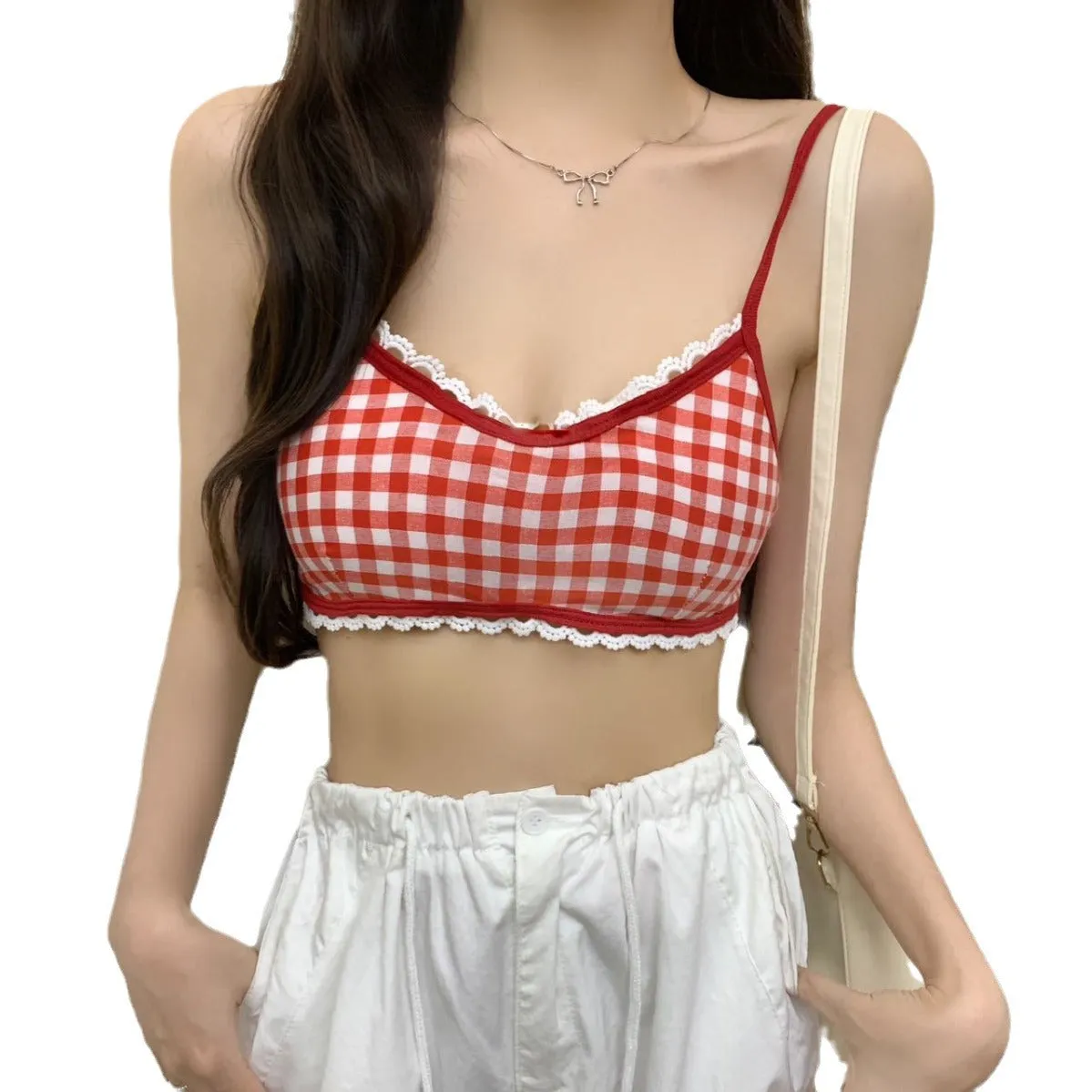 Women's nylon camisole bra top seamless backless tube waist length moderate lift in six colours dopamine wear
