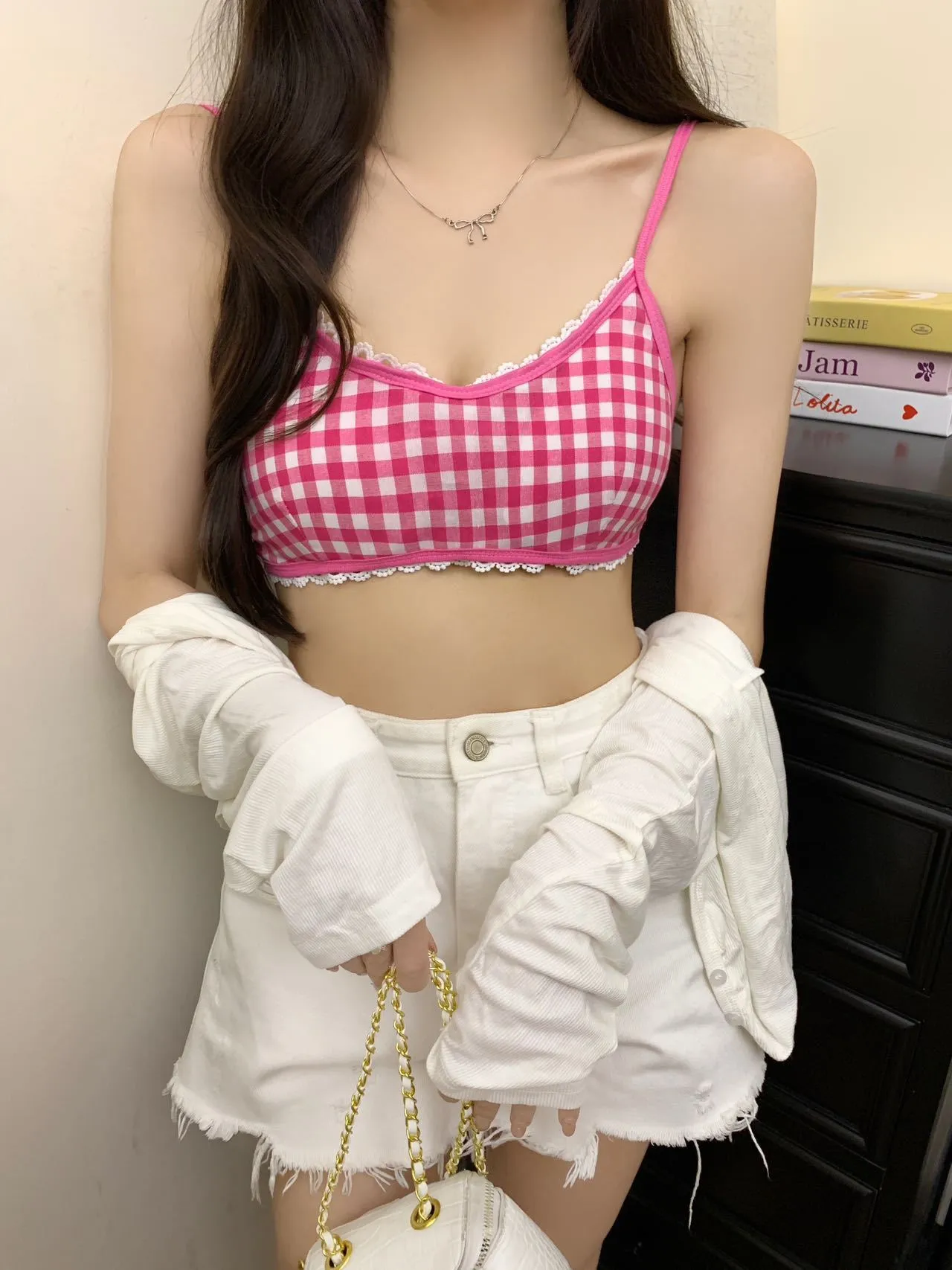 Women's nylon camisole bra top seamless backless tube waist length moderate lift in six colours dopamine wear