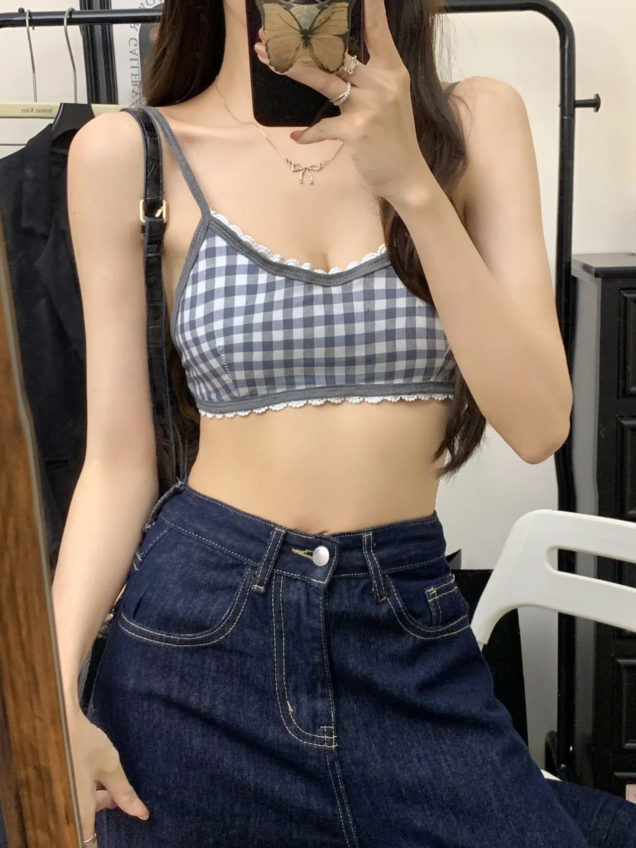 Women's nylon camisole bra top seamless backless tube waist length moderate lift in six colours dopamine wear