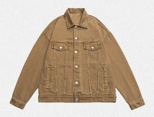Retro washed dyed loose fit cotton denim coat in Moon White, front view
