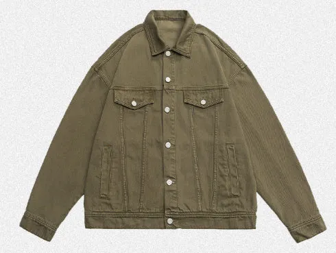 Retro washed dyed loose fit cotton denim coat in Moon White, front view