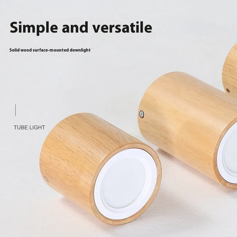 Modern simple solid wood surface mounted downlight in wood colour round shape for corridor