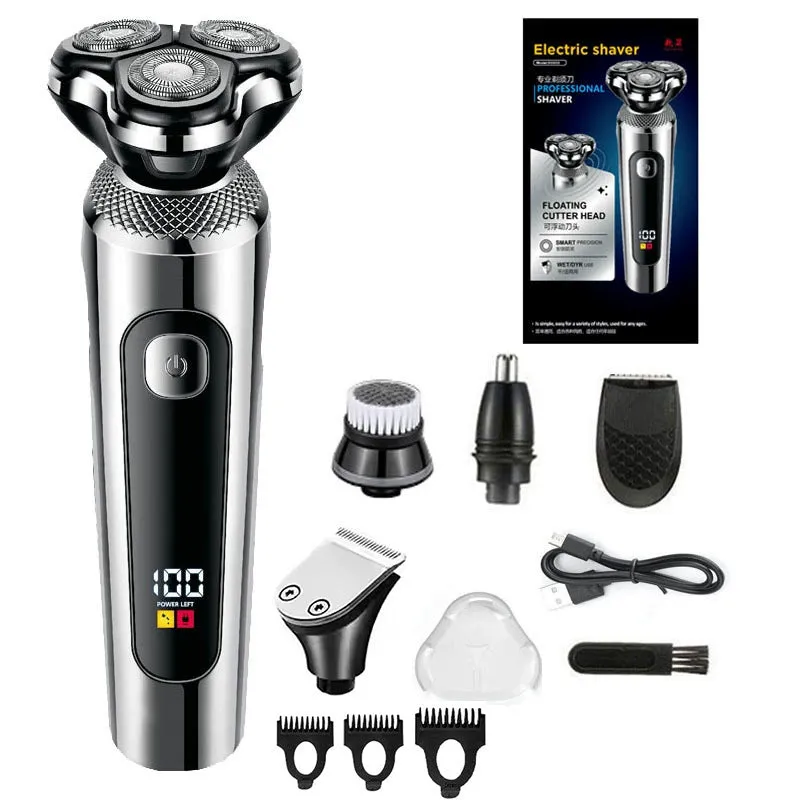 USB rechargeable beard trimmer with digital display and fully washable construction