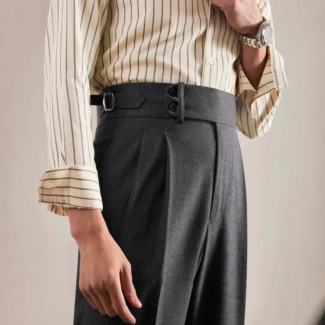 Paris buckle straight suit trousers in black polyester micro-elastic fabric with adjustable waist