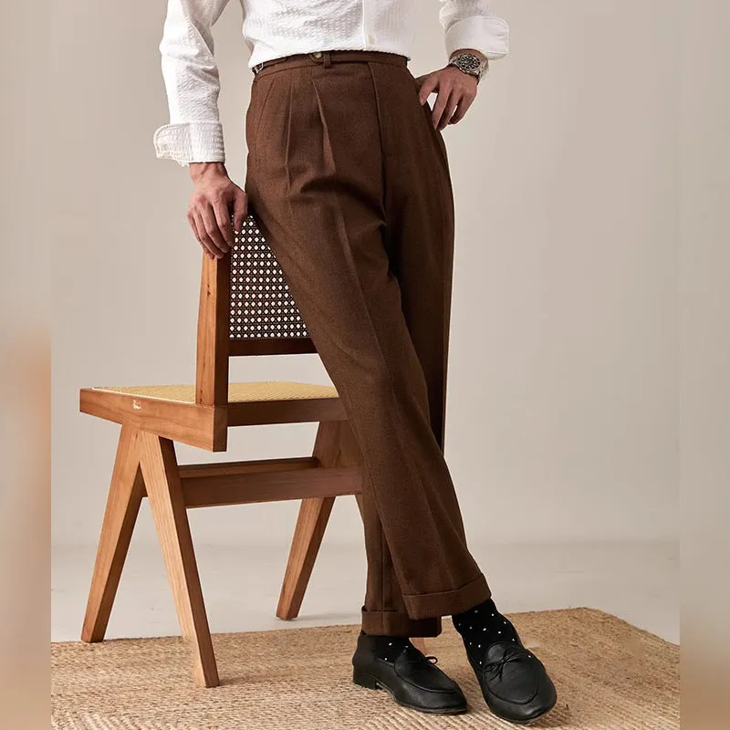 Paris buckle straight suit trousers in black polyester micro-elastic fabric with adjustable waist