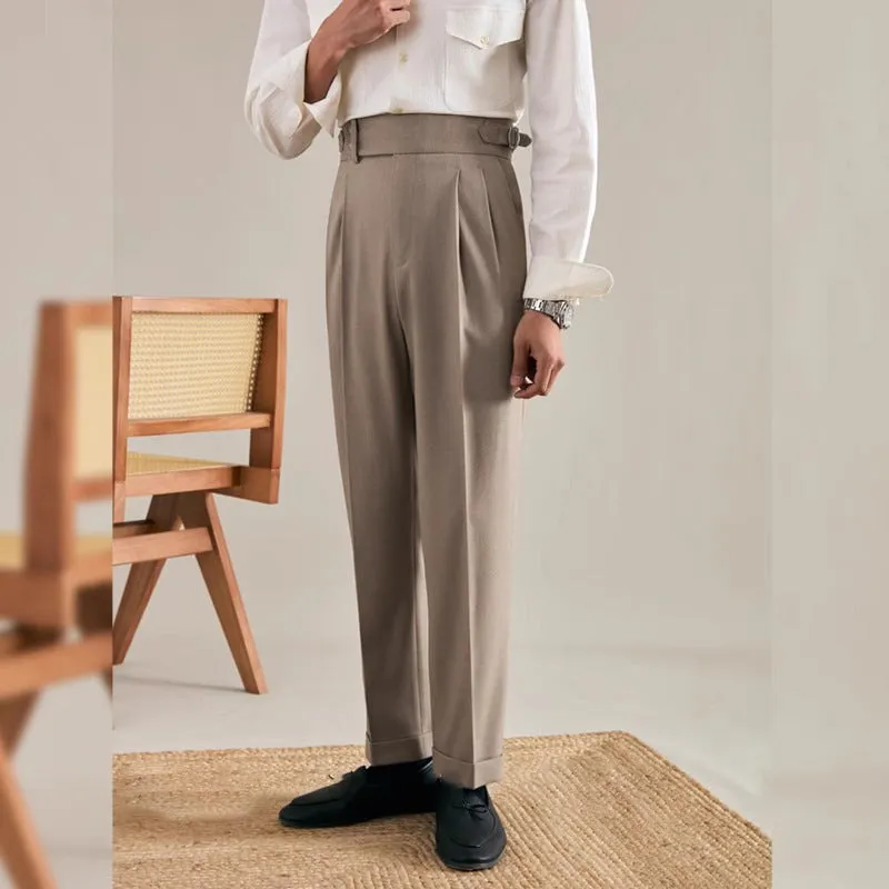 Paris buckle straight suit trousers in black polyester micro-elastic fabric with adjustable waist