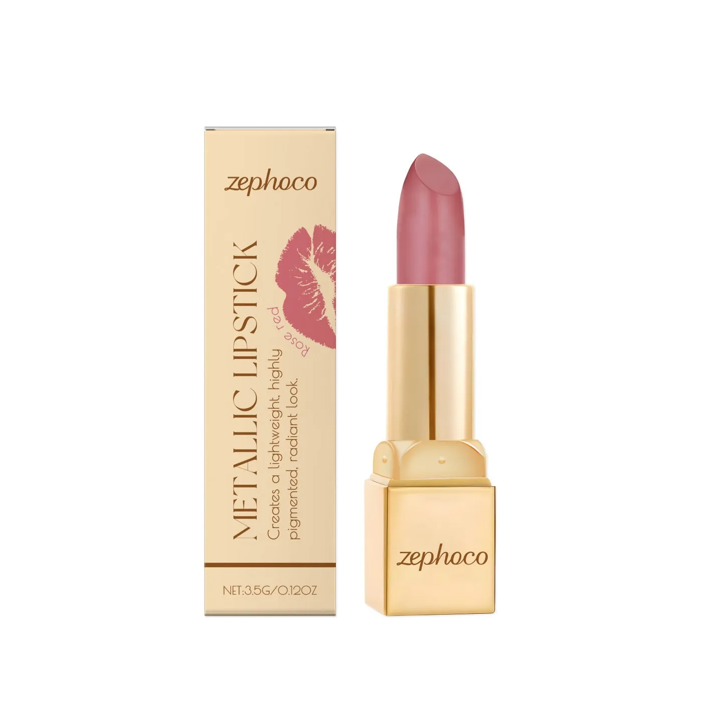 Metal Cream Lipstick in bullet form with metallic sheen on a white background