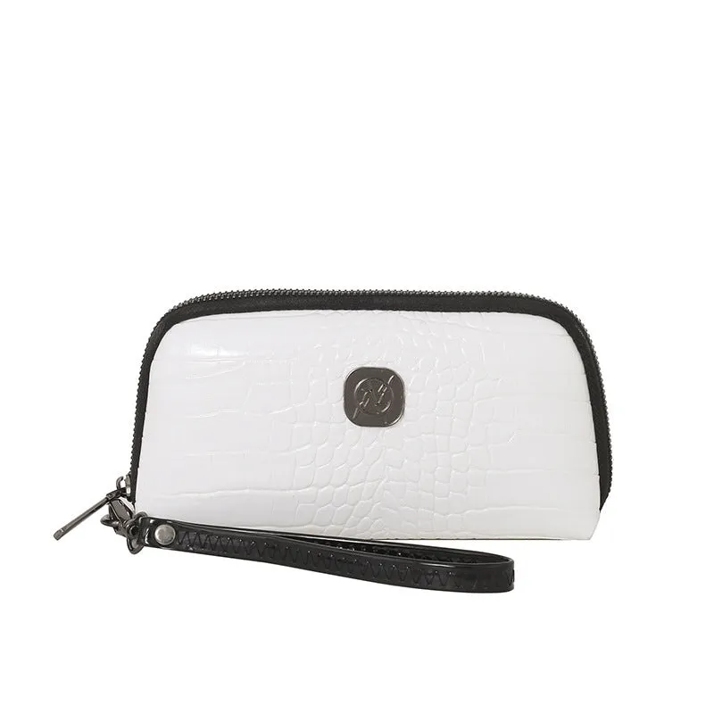 Hand-held Crystal Bamboo Pattern mobile phone bag in black, rectangular shape, 19x5x10cm, PU material, with interior pockets.