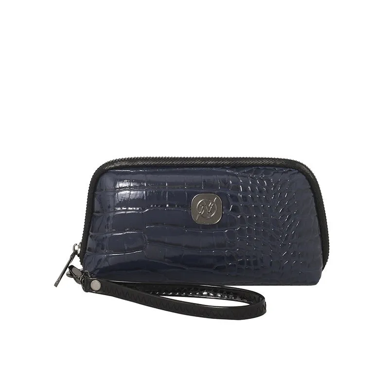 Hand-held Crystal Bamboo Pattern mobile phone bag in black, rectangular shape, 19x5x10cm, PU material, with interior pockets.
