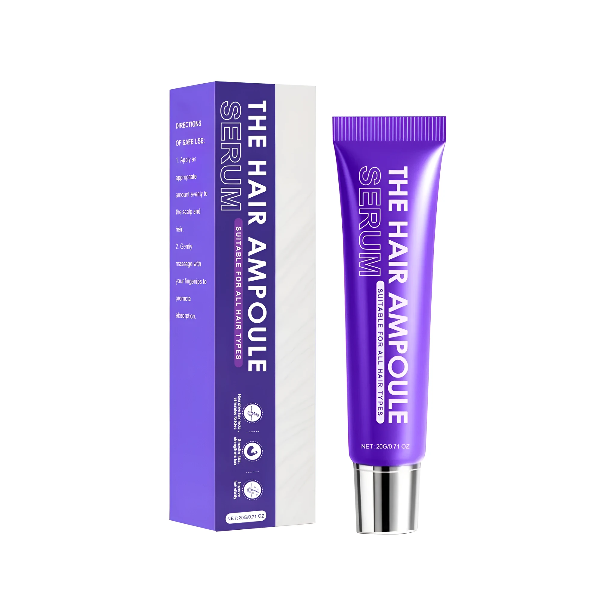 Hair ampoule serum 20g conditioning treatment with vitamin E and botanical oils in a white tube