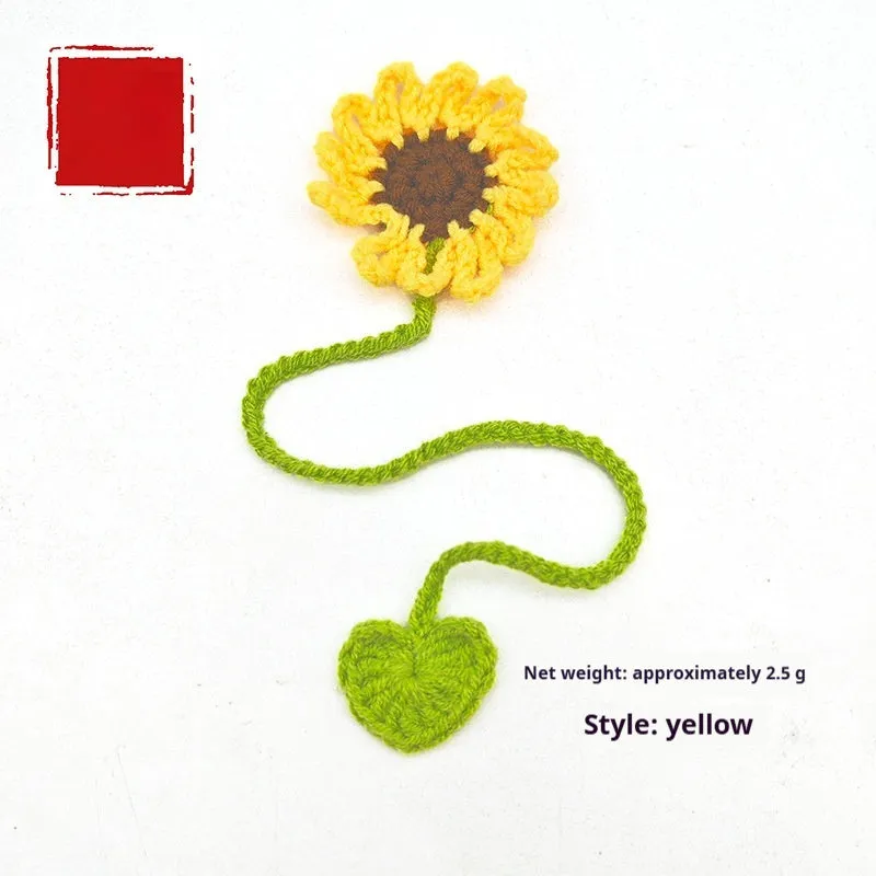 Hand-crocheted daisy bookmark with flexible wire frame in yellow colour option