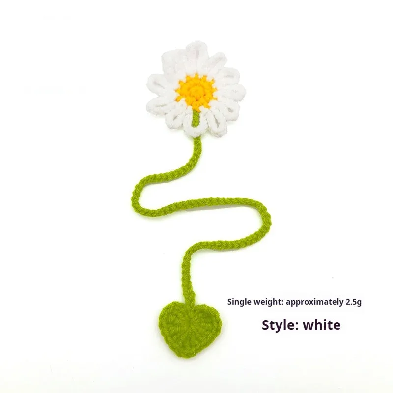 Hand-crocheted daisy bookmark with flexible wire frame in yellow colour option
