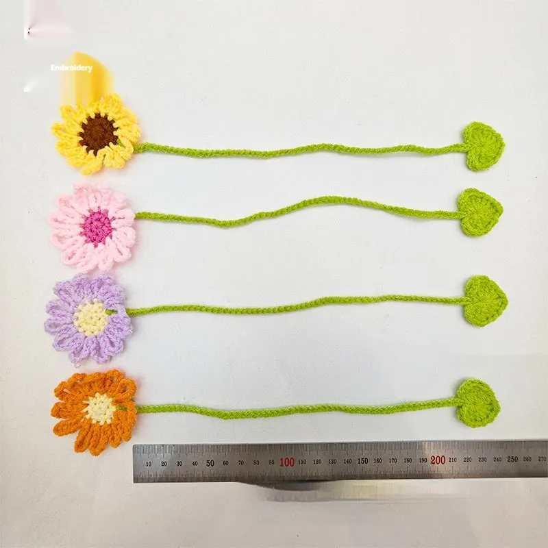 Hand-crocheted daisy bookmark with flexible wire frame in yellow colour option