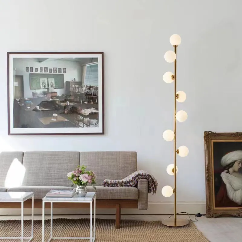 Modern Nordic-style floor lamp with wrought iron and glass construction, standing 154cm tall.
