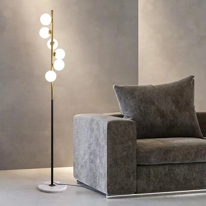 Modern Nordic-style floor lamp with wrought iron and glass construction, standing 154cm tall.