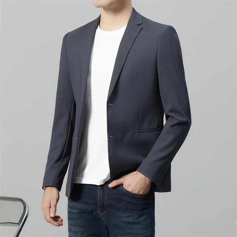 Long sleeve slim fit suit jacket in blue, nylon blend, leisure wear for youth