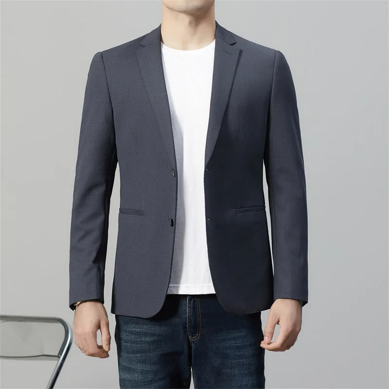 Long sleeve slim fit suit jacket in blue, nylon blend, leisure wear for youth