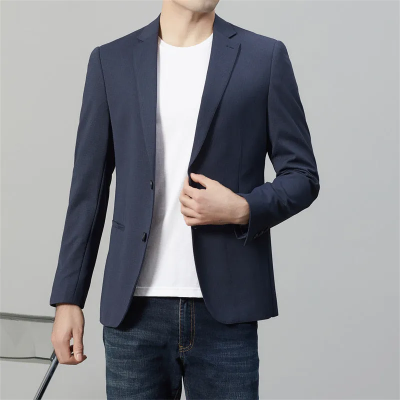Long sleeve slim fit suit jacket in blue, nylon blend, leisure wear for youth