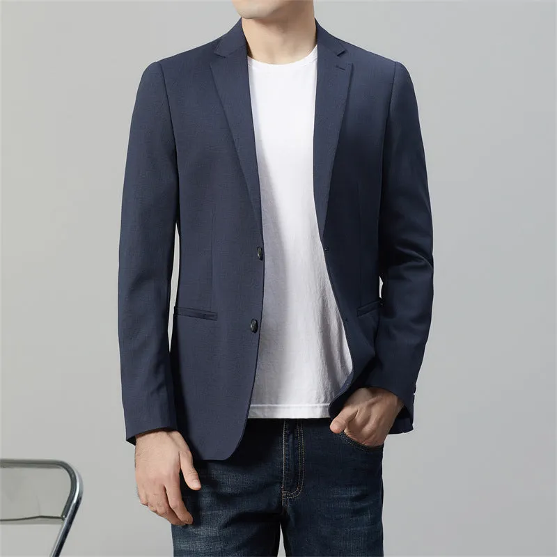 Long sleeve slim fit suit jacket in blue, nylon blend, leisure wear for youth