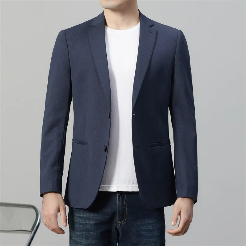 Long sleeve slim fit suit jacket in blue, nylon blend, leisure wear for youth