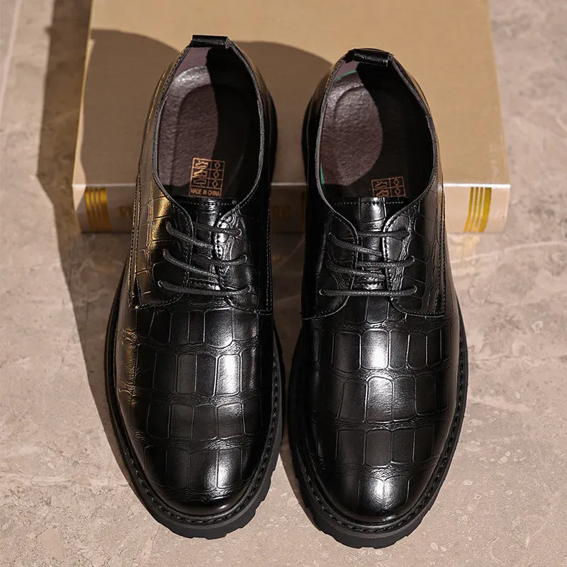 British style men's casual dress shoes round head low top artificial PU non-slip rubber sole black brown
