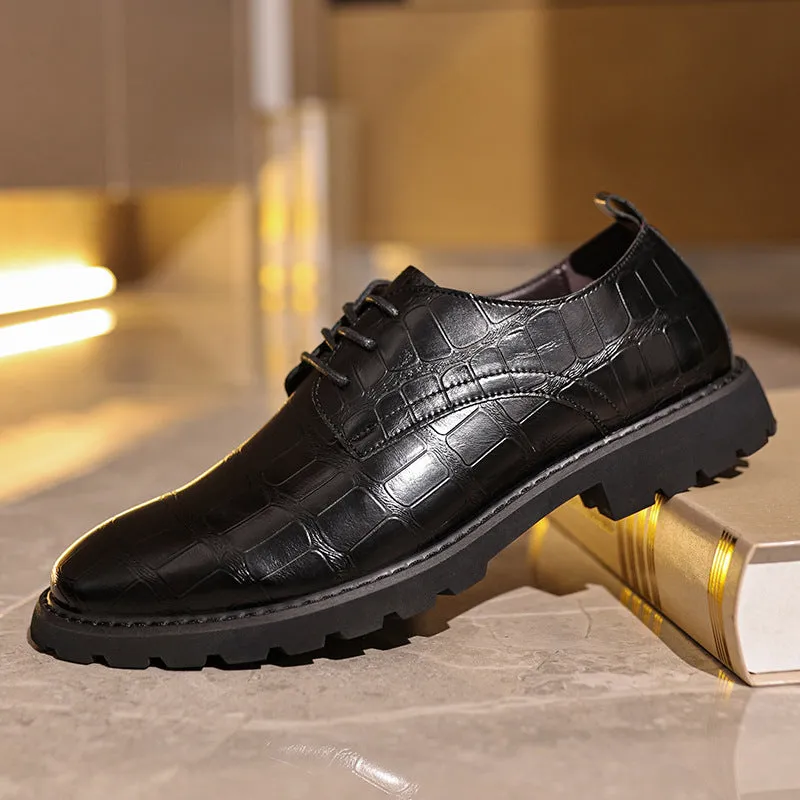 British style men's casual dress shoes round head low top artificial PU non-slip rubber sole black brown