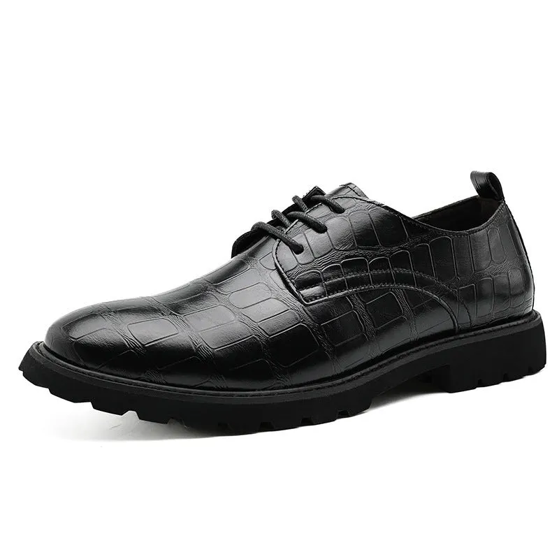 British style men's casual dress shoes round head low top artificial PU non-slip rubber sole black brown