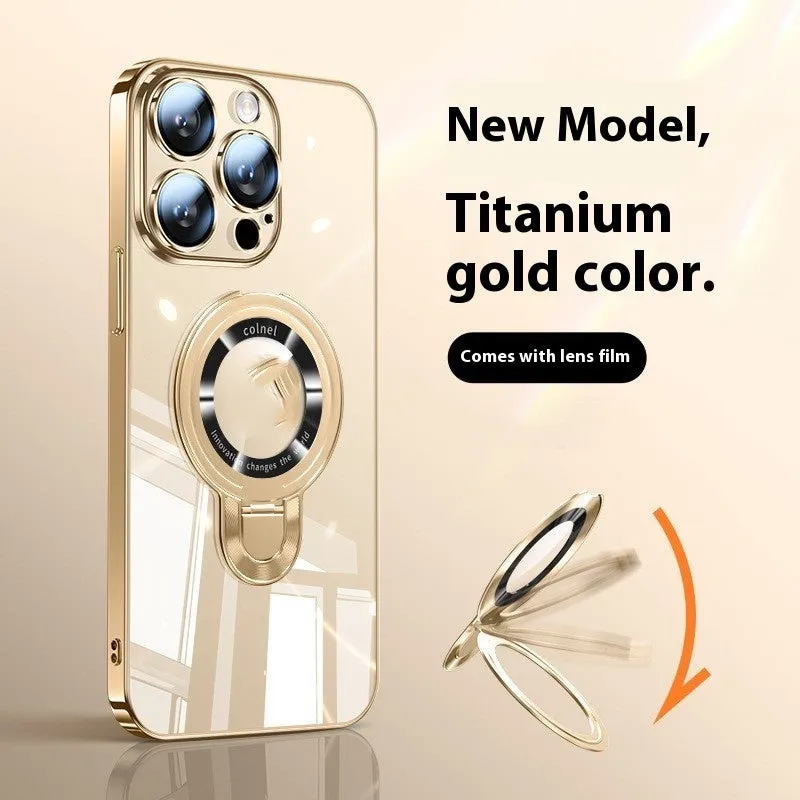Desert Gold PC phone case with integrated bracket and magnetic suction for iPhone 17 Pro Max