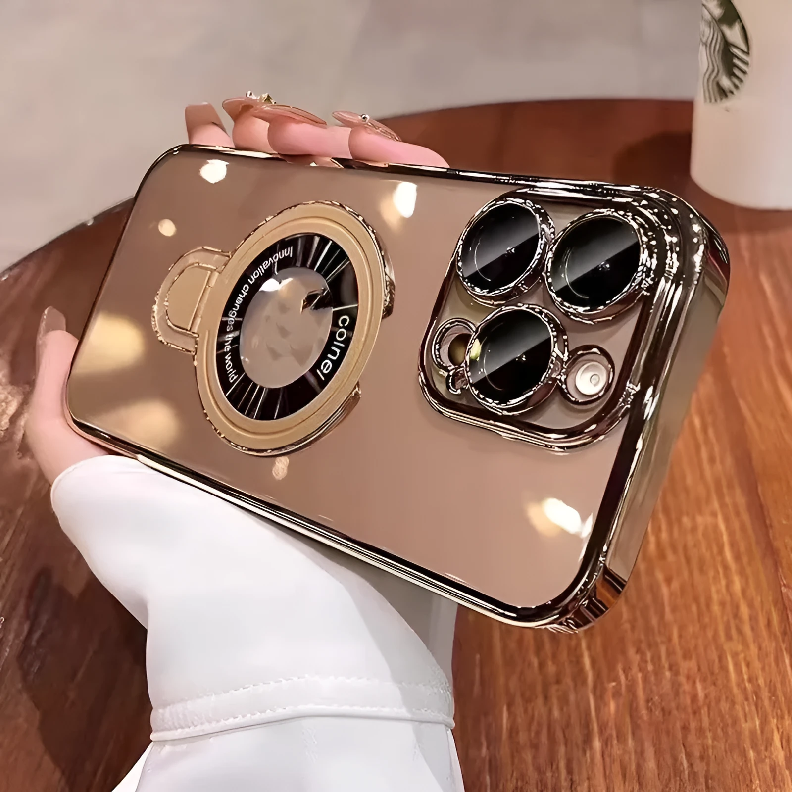 Desert Gold PC phone case with integrated bracket and magnetic suction for iPhone 17 Pro Max