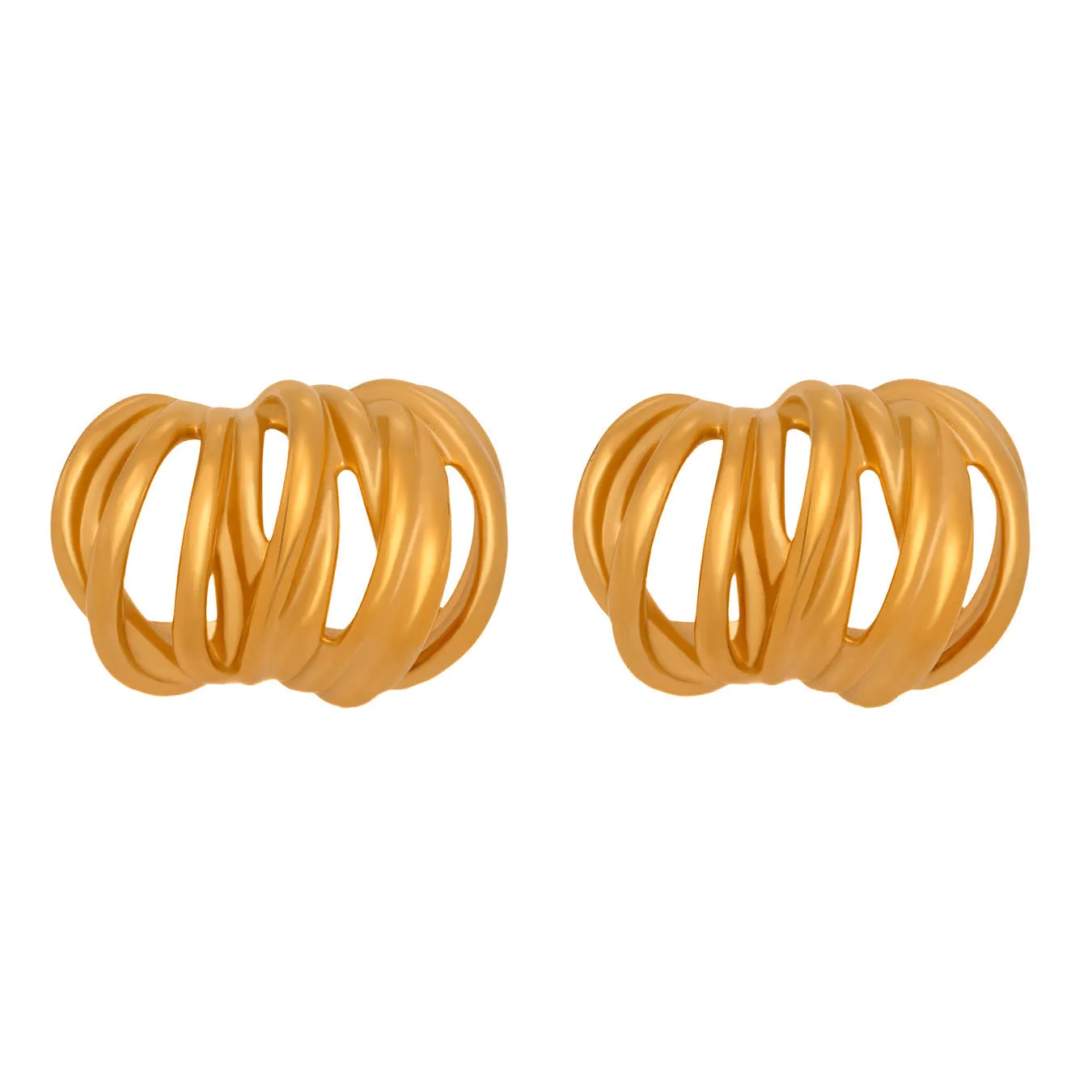 Heavy Industry Casting C-type ear studs multi-layer lines stainless steel geometric pumpkin shape electroplated gold finish