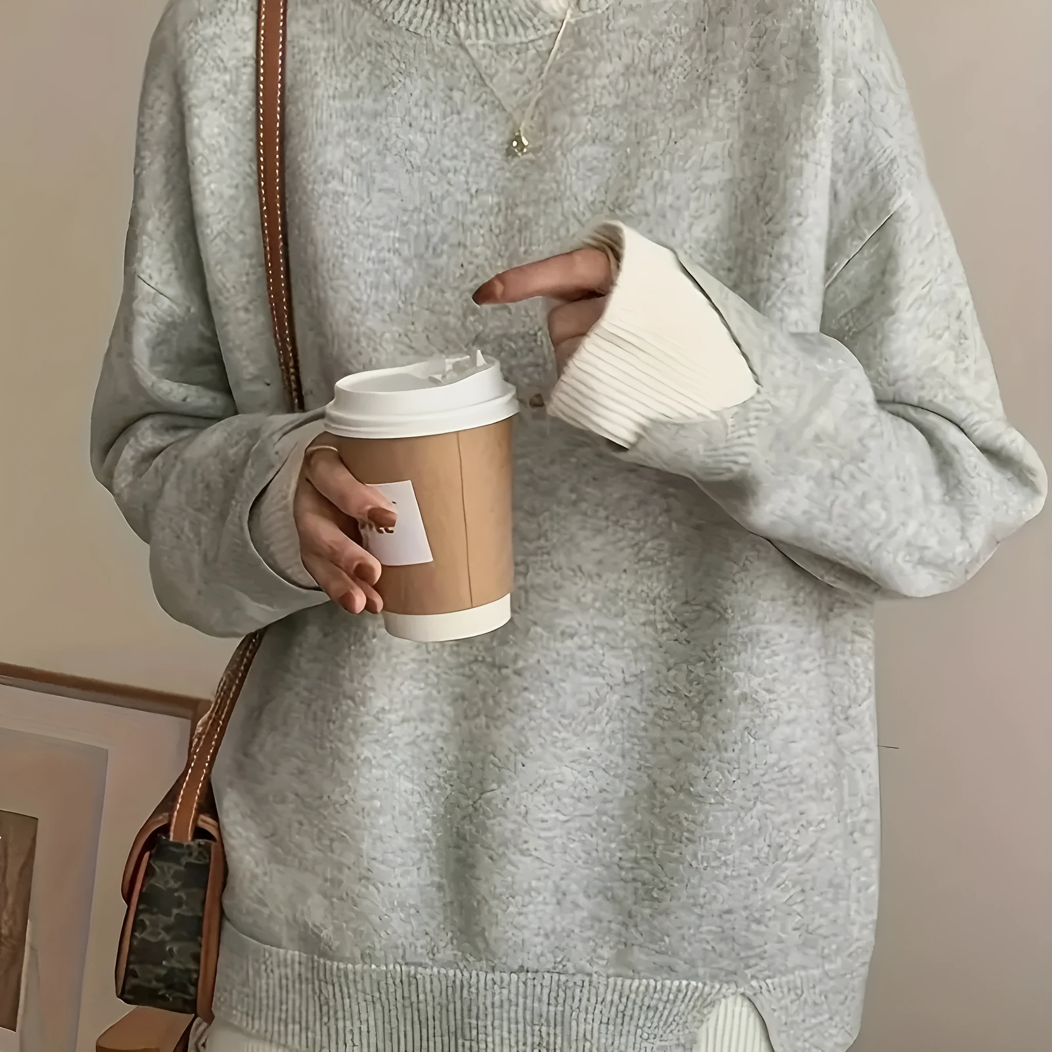Grey round neck chenille sweater for women sizes 0XL to 5XL