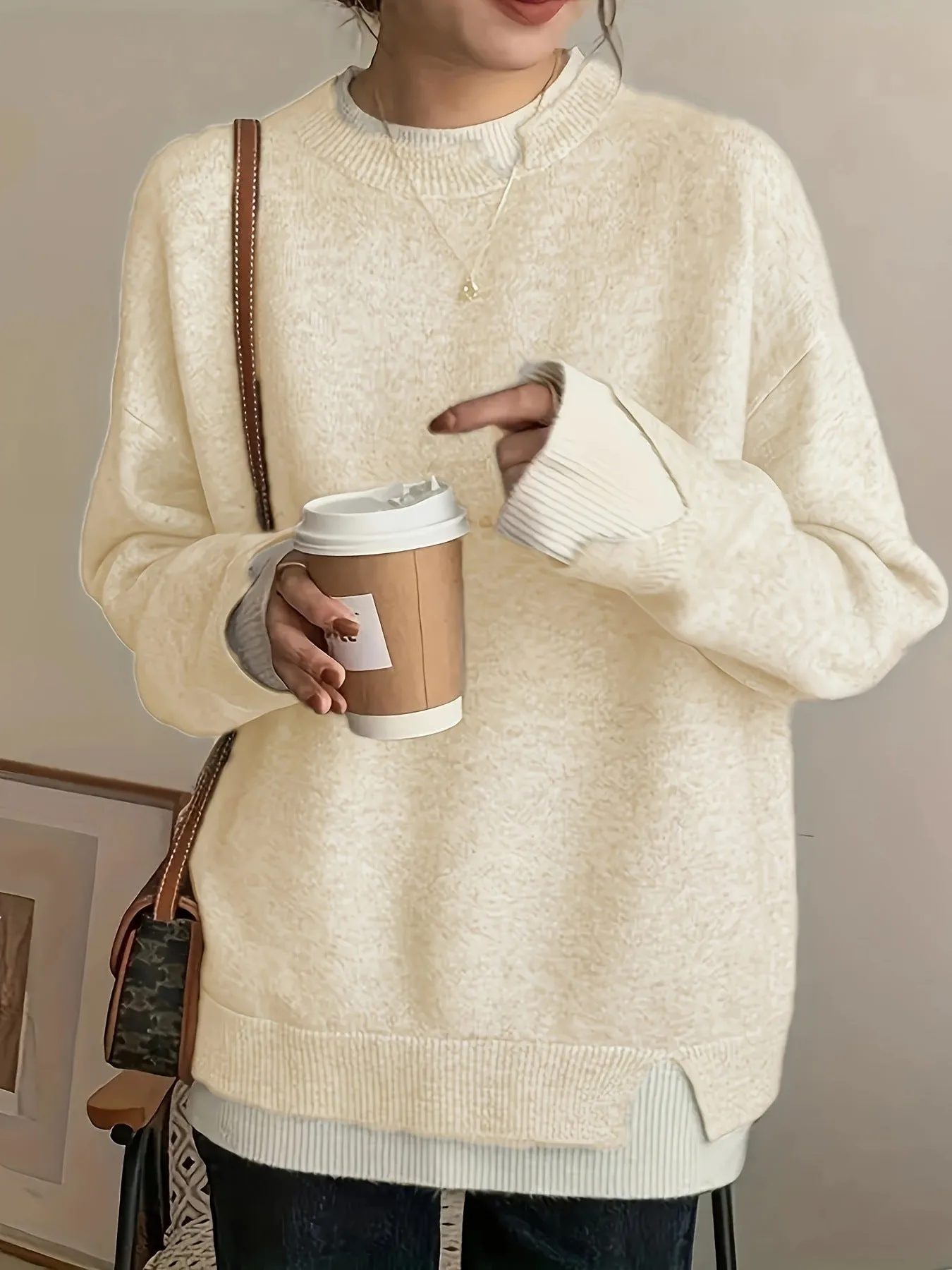 Grey round neck chenille sweater for women sizes 0XL to 5XL