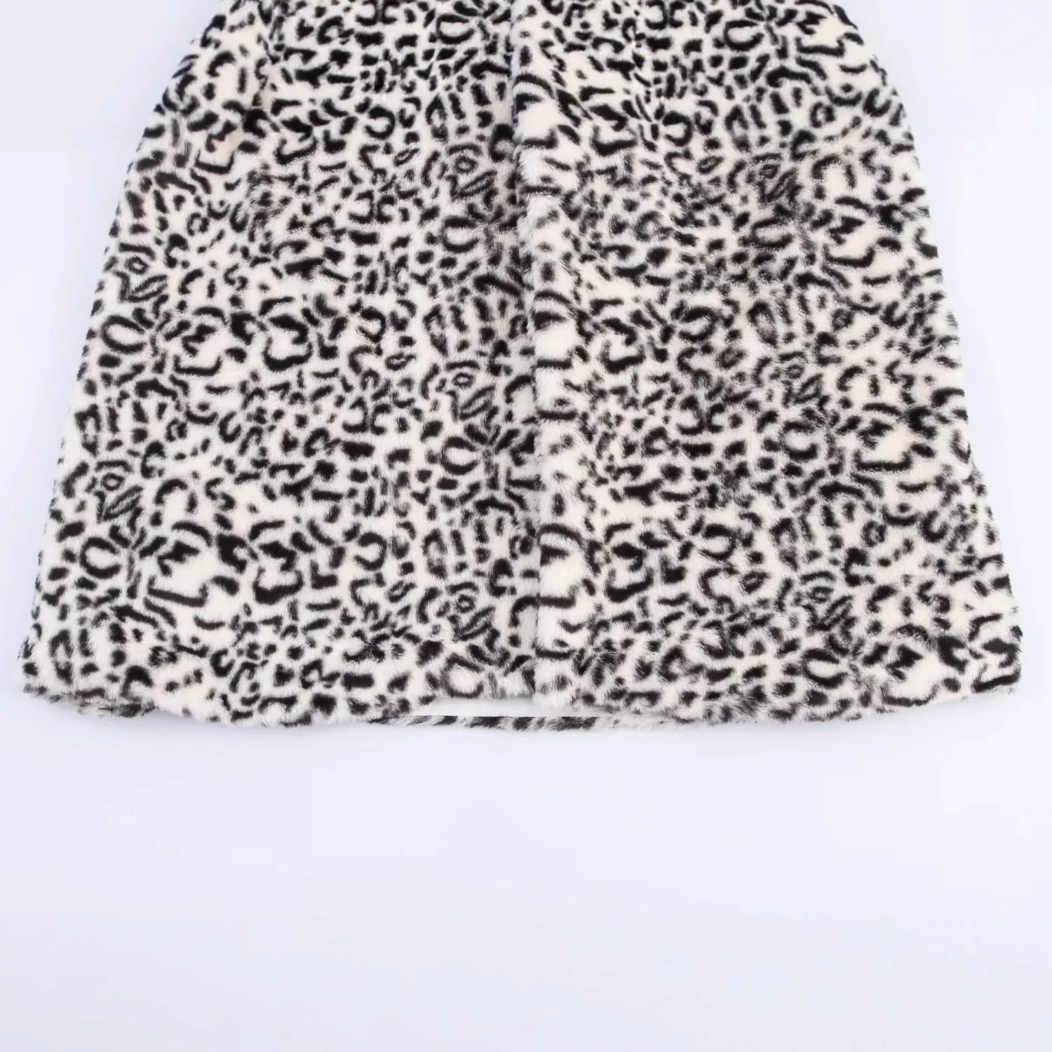 Leopard print lapel loose fake fur long sleeve coat with pockets for women street hipster style