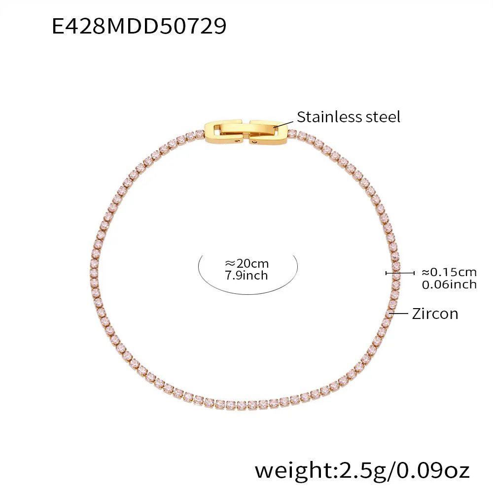 Titanium steel geometric full diamond-cut ring bracelet with white zircon accents on neutral background