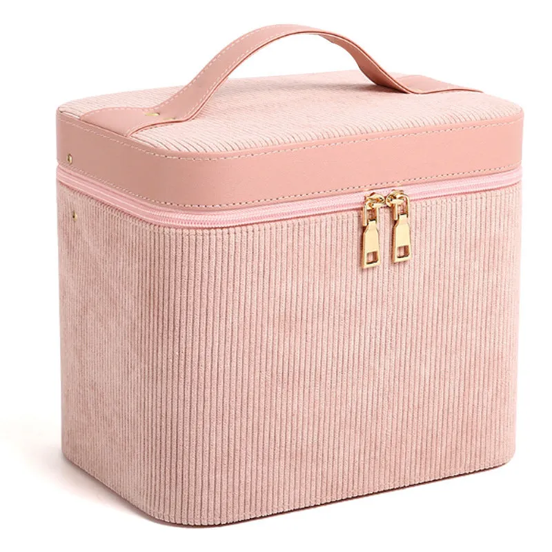 Large corduroy cosmetic storage case with a soft interior lining, shown in a solid colour.