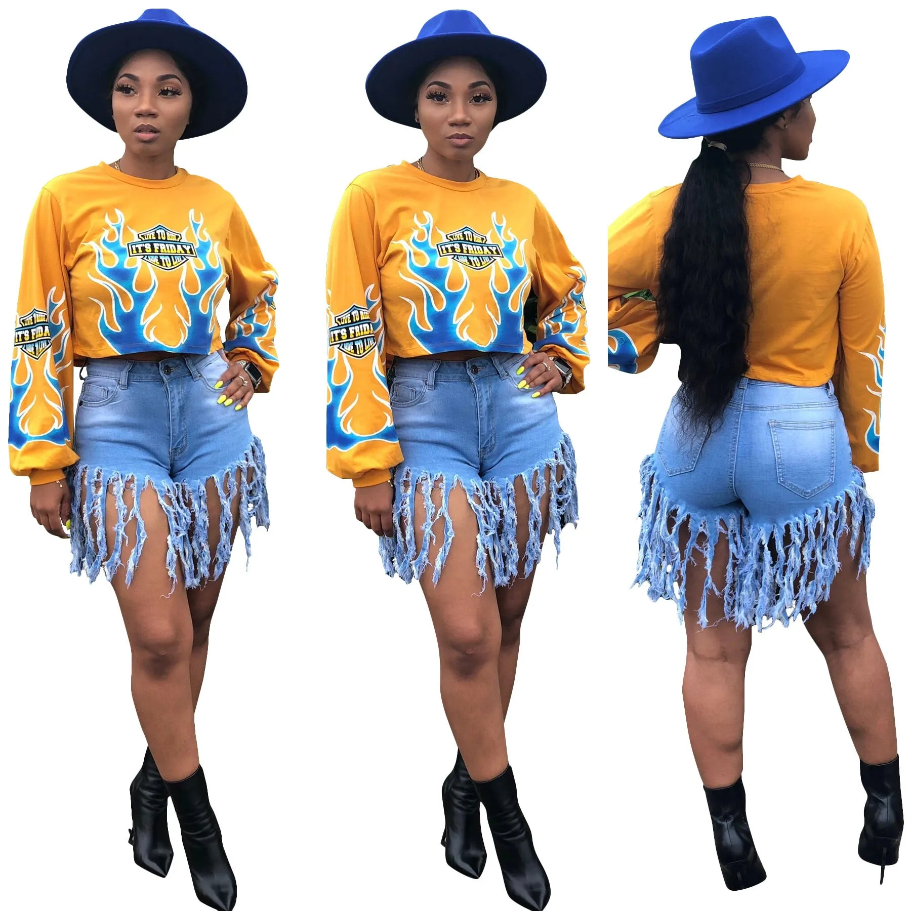 Women's flame positioning printed long-sleeved sweater in white polyester, loose fit street fashion pullover