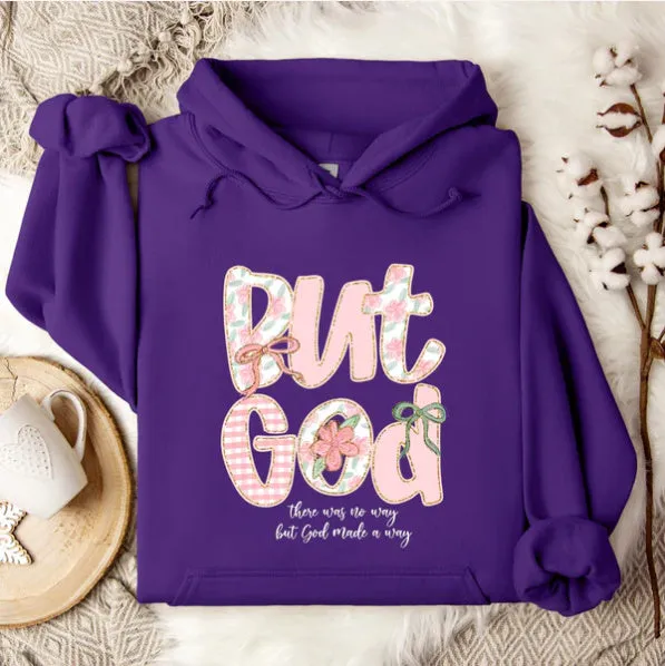Hooded pullover leisure loose printed sweater for women in blue, front view, long sleeves