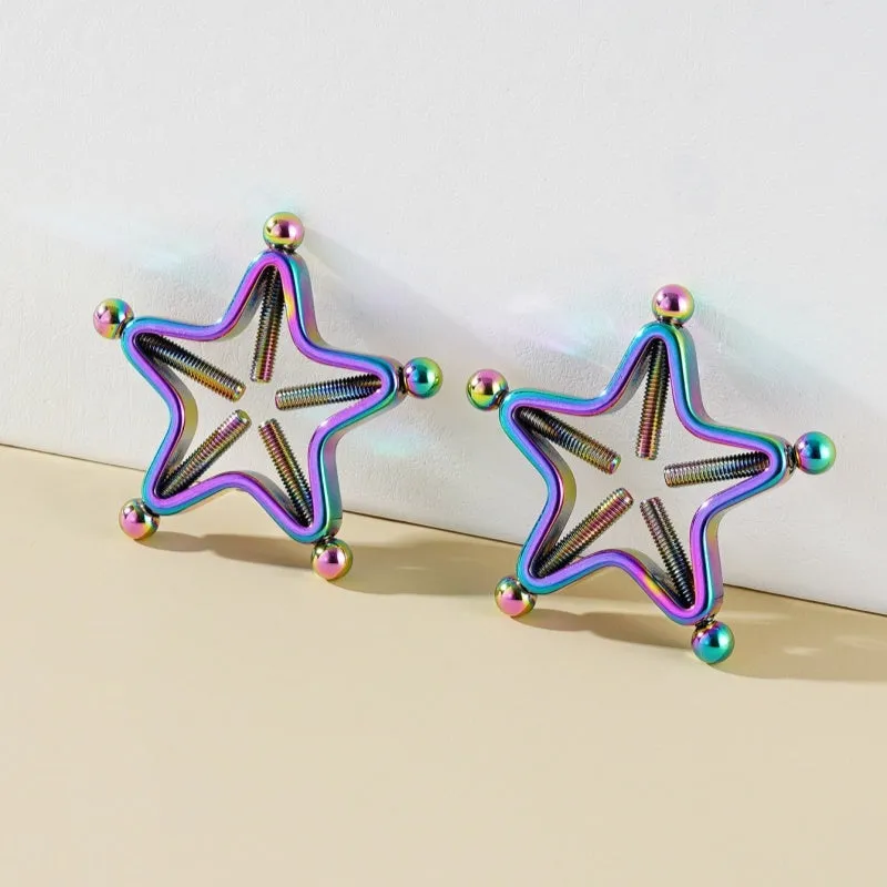Stainless steel screw adjustable geometric nipple ring for women, steel colour finish