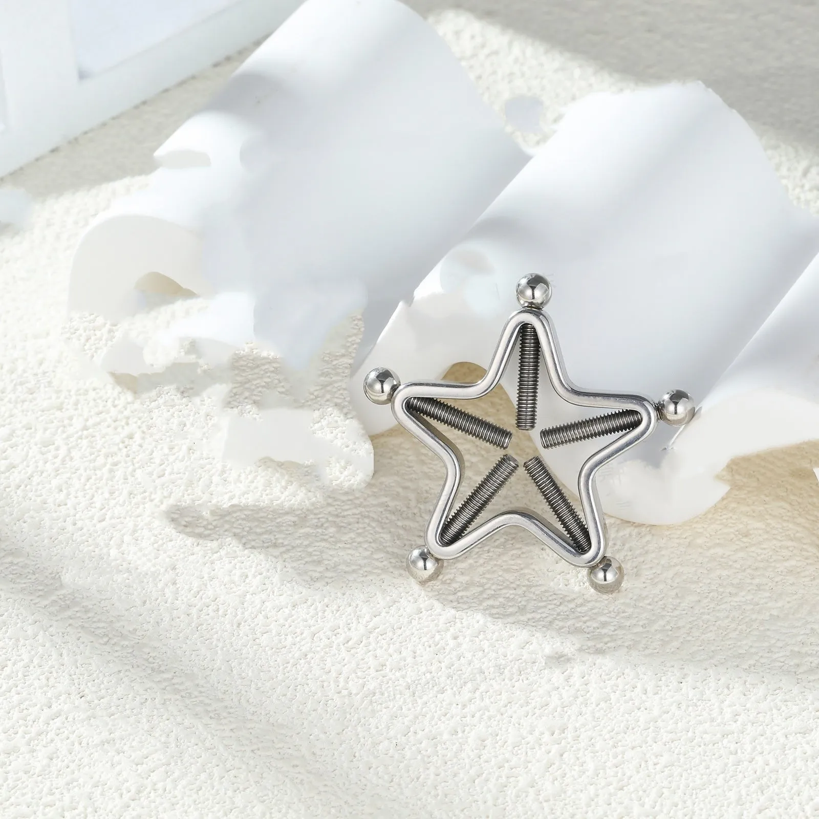 Stainless steel screw adjustable geometric nipple ring for women, steel colour finish