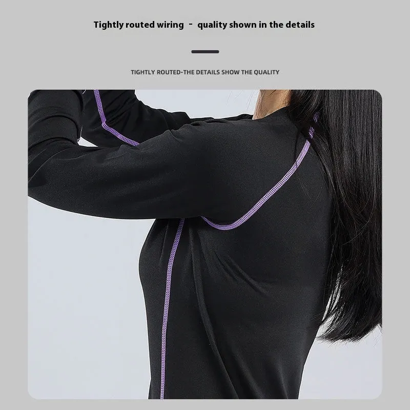 Skiing quick-dry base layer set top and trousers in black, front view on model