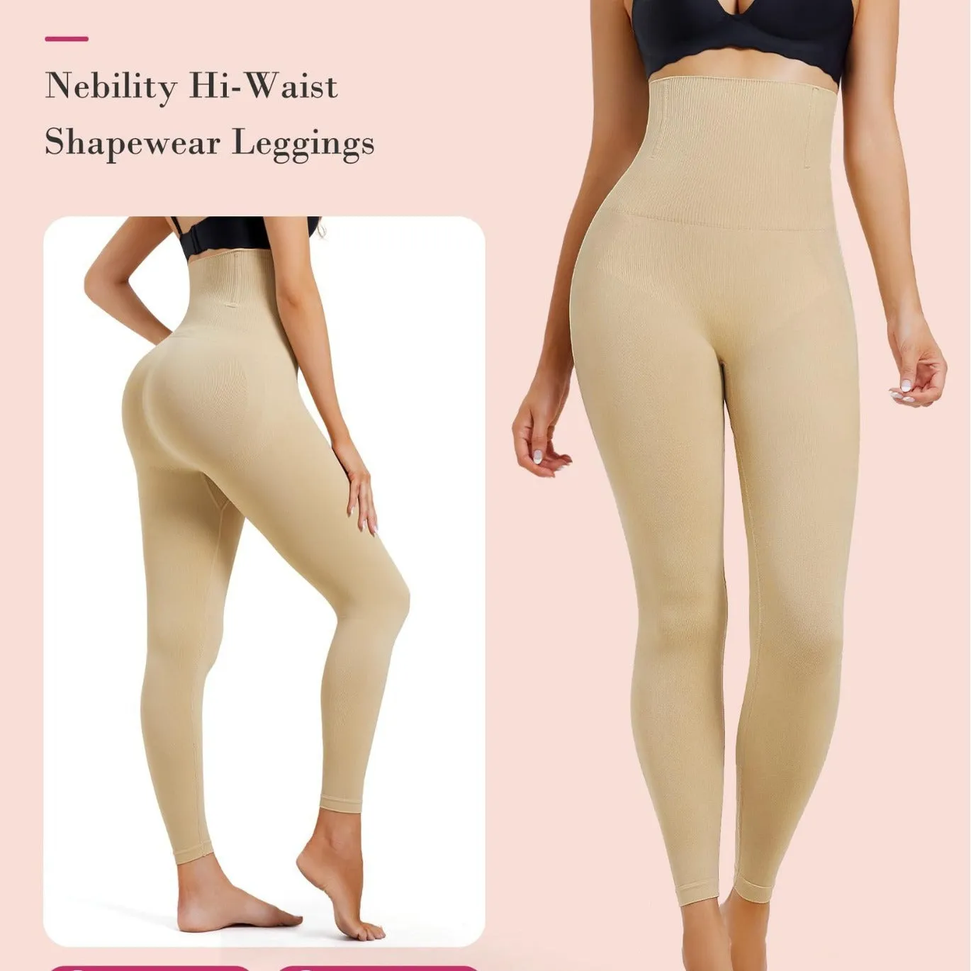 High waist cropped nylon tights in black, high elasticity waistband for slimming and belly control