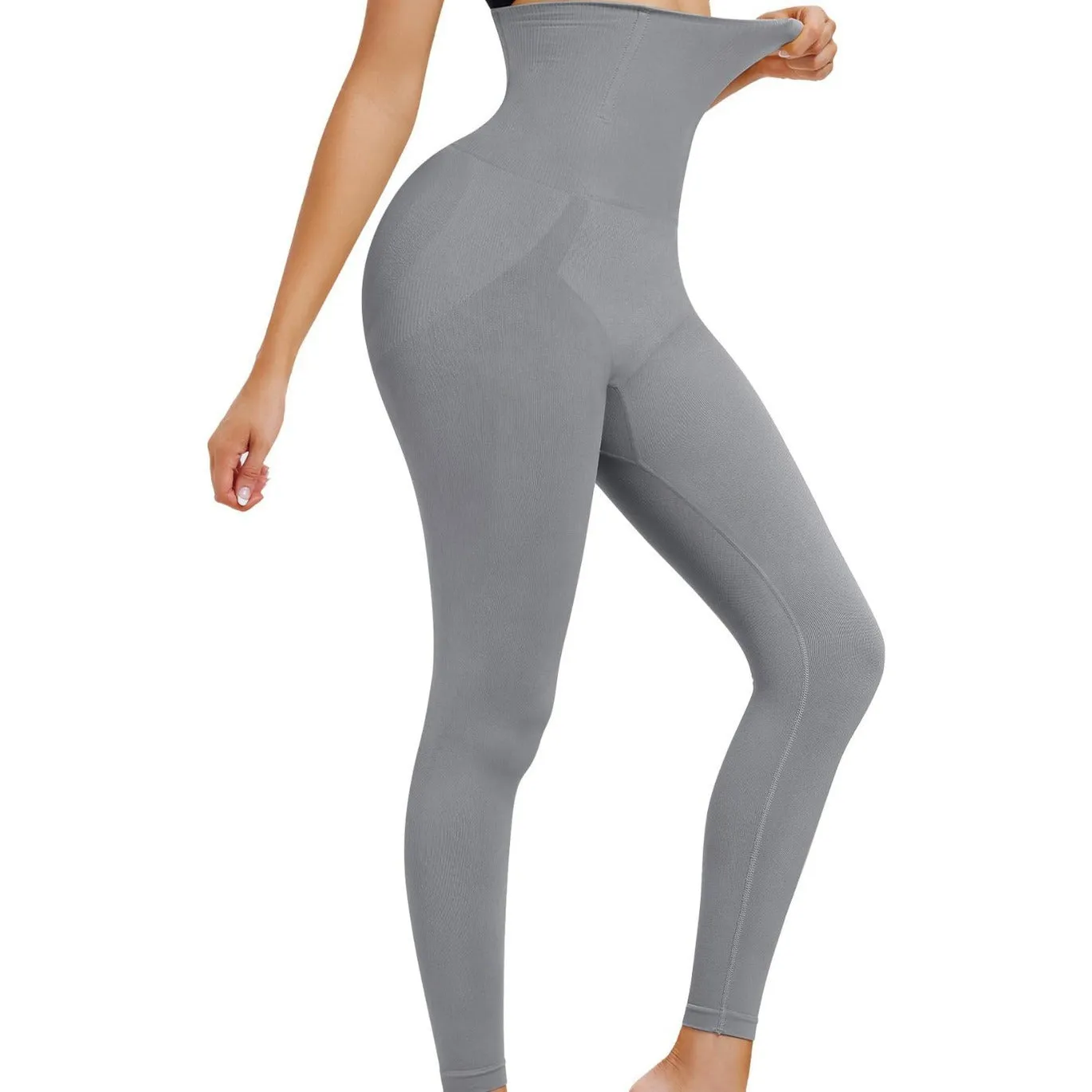 High waist cropped nylon tights in black, high elasticity waistband for slimming and belly control