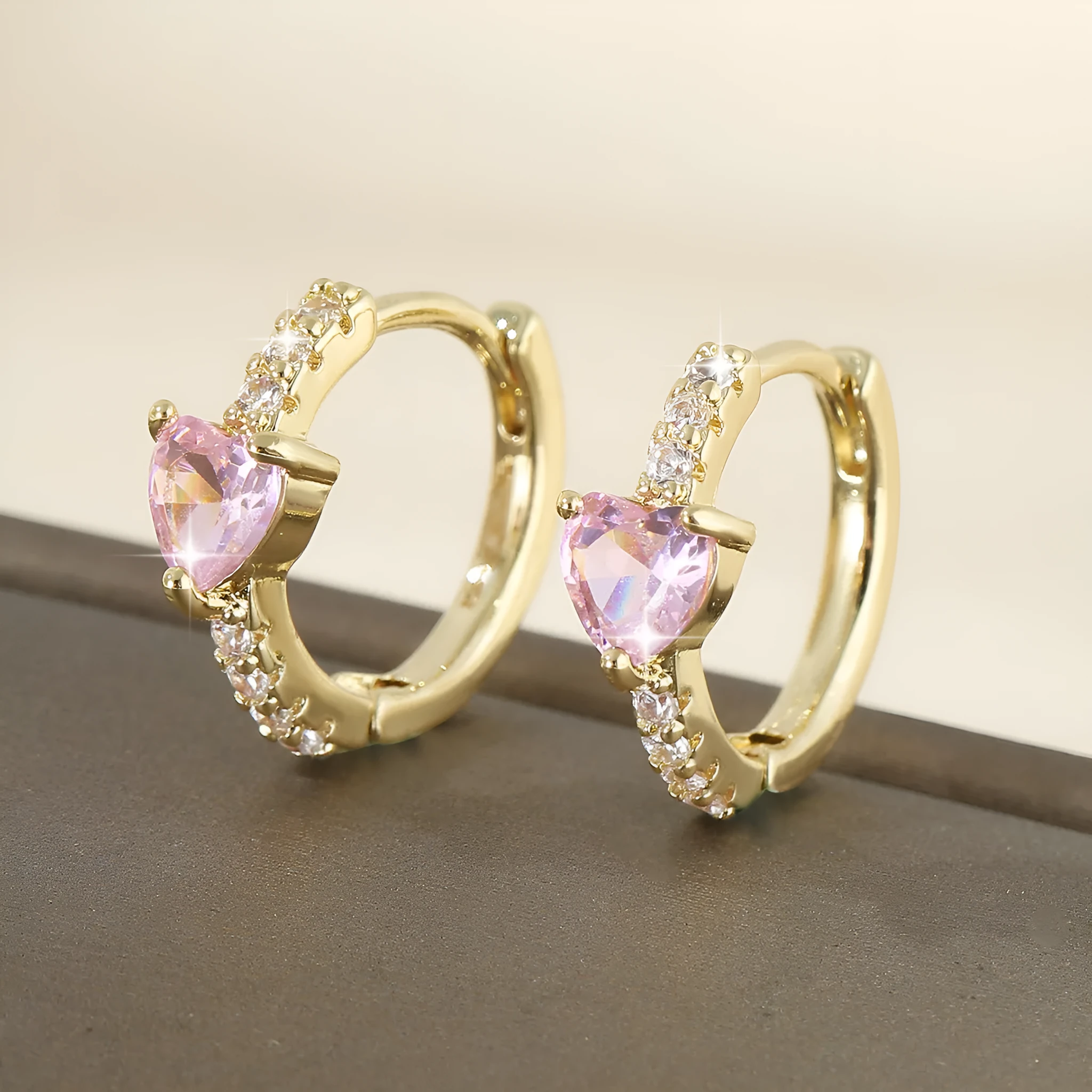 European American style luxury love round ear clip copper earrings in pink white and green