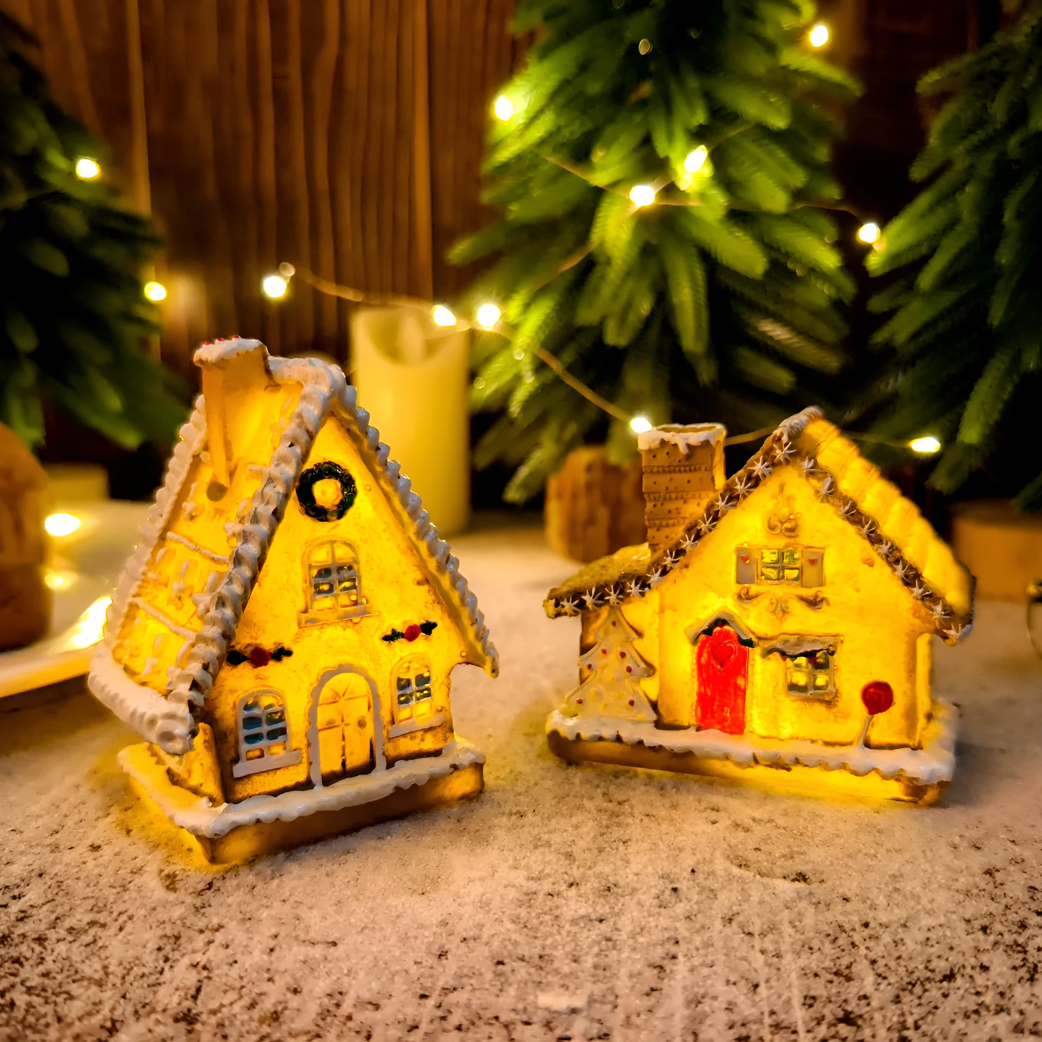 Christmas resin small house micro landscape with LED luminous glow in T2-63A colour