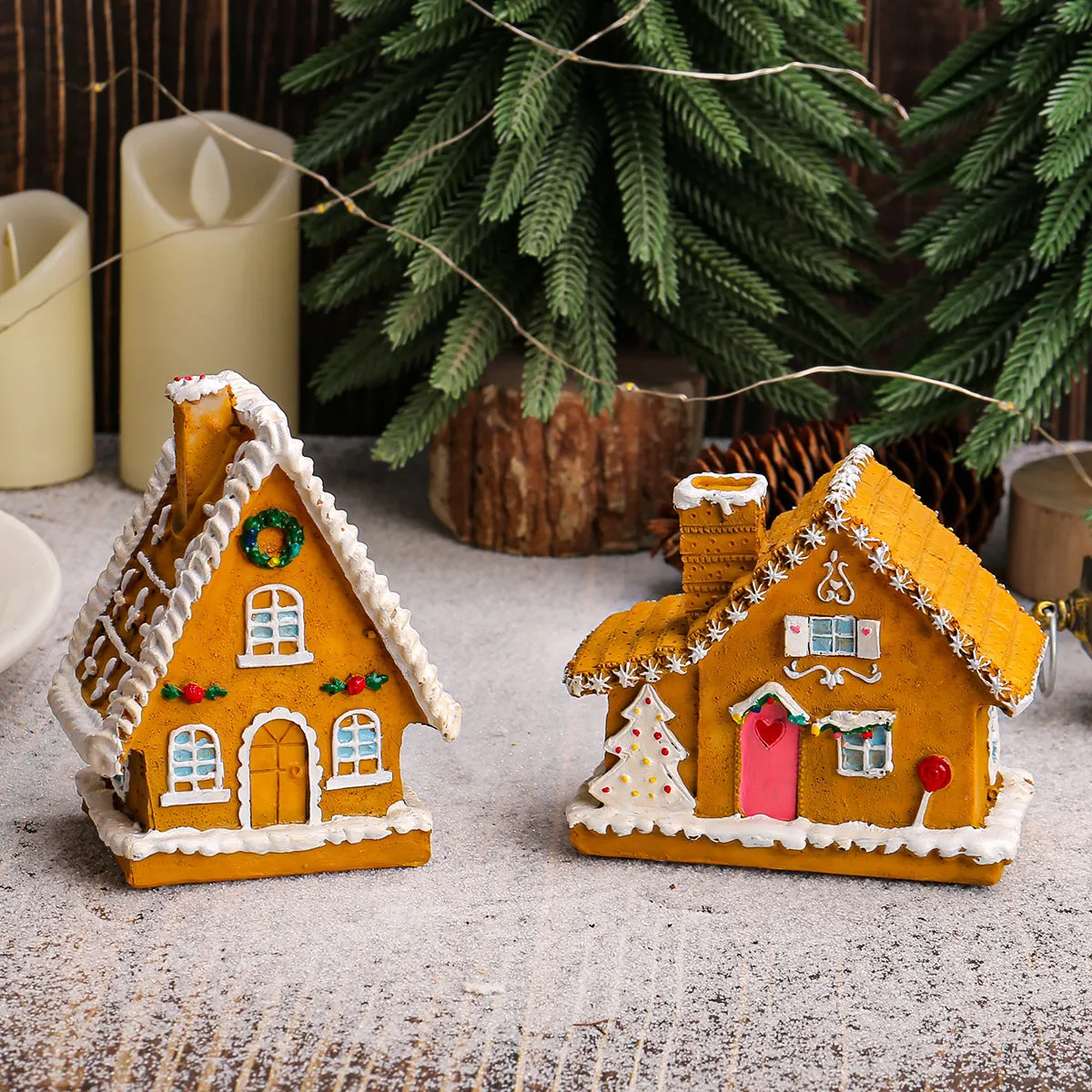 Christmas resin small house micro landscape with LED luminous glow in T2-63A colour
