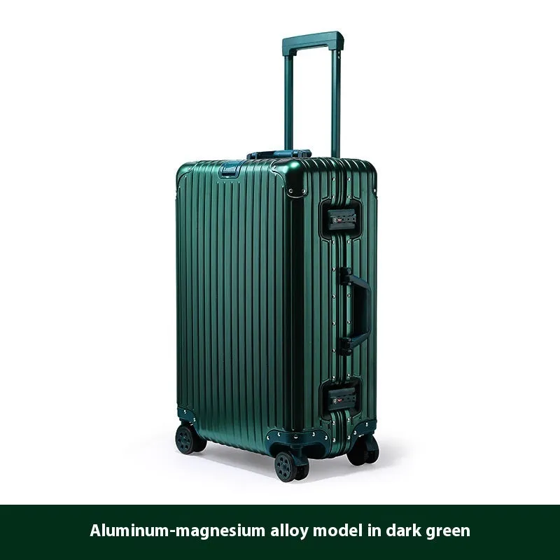 Alloy trolley case luggage with metal frame, universal wheels, solid colour, available in multiple sizes