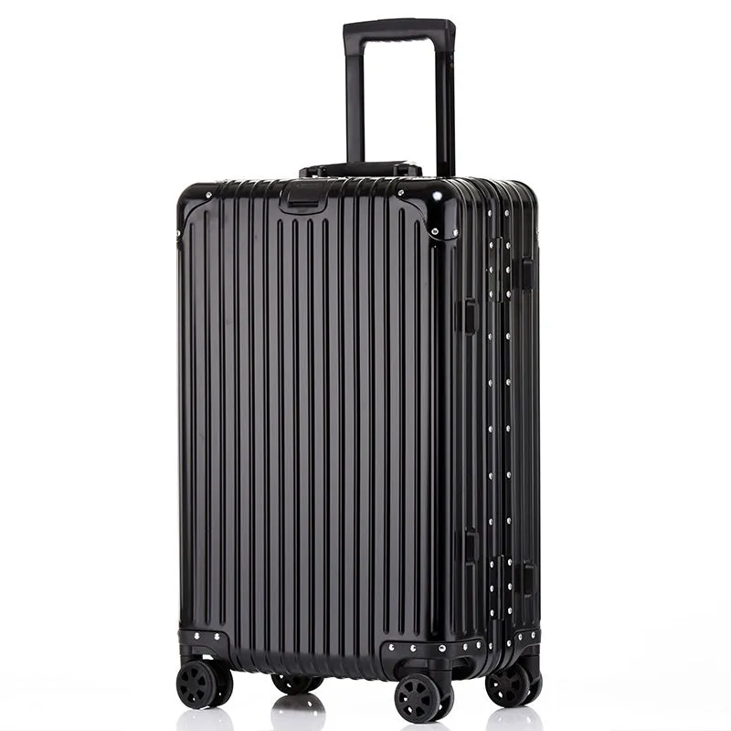 Alloy trolley case luggage with metal frame, universal wheels, solid colour, available in multiple sizes