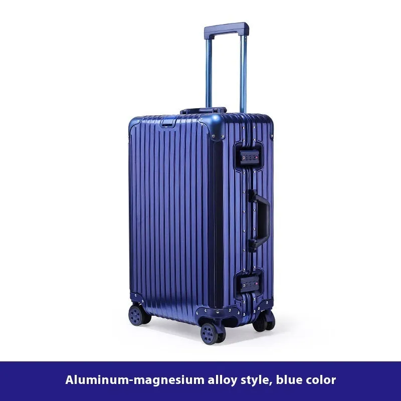 Alloy trolley case luggage with metal frame, universal wheels, solid colour, available in multiple sizes