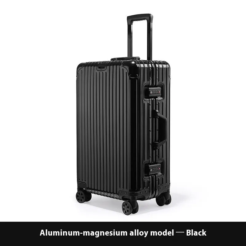 Alloy trolley case luggage with metal frame, universal wheels, solid colour, available in multiple sizes